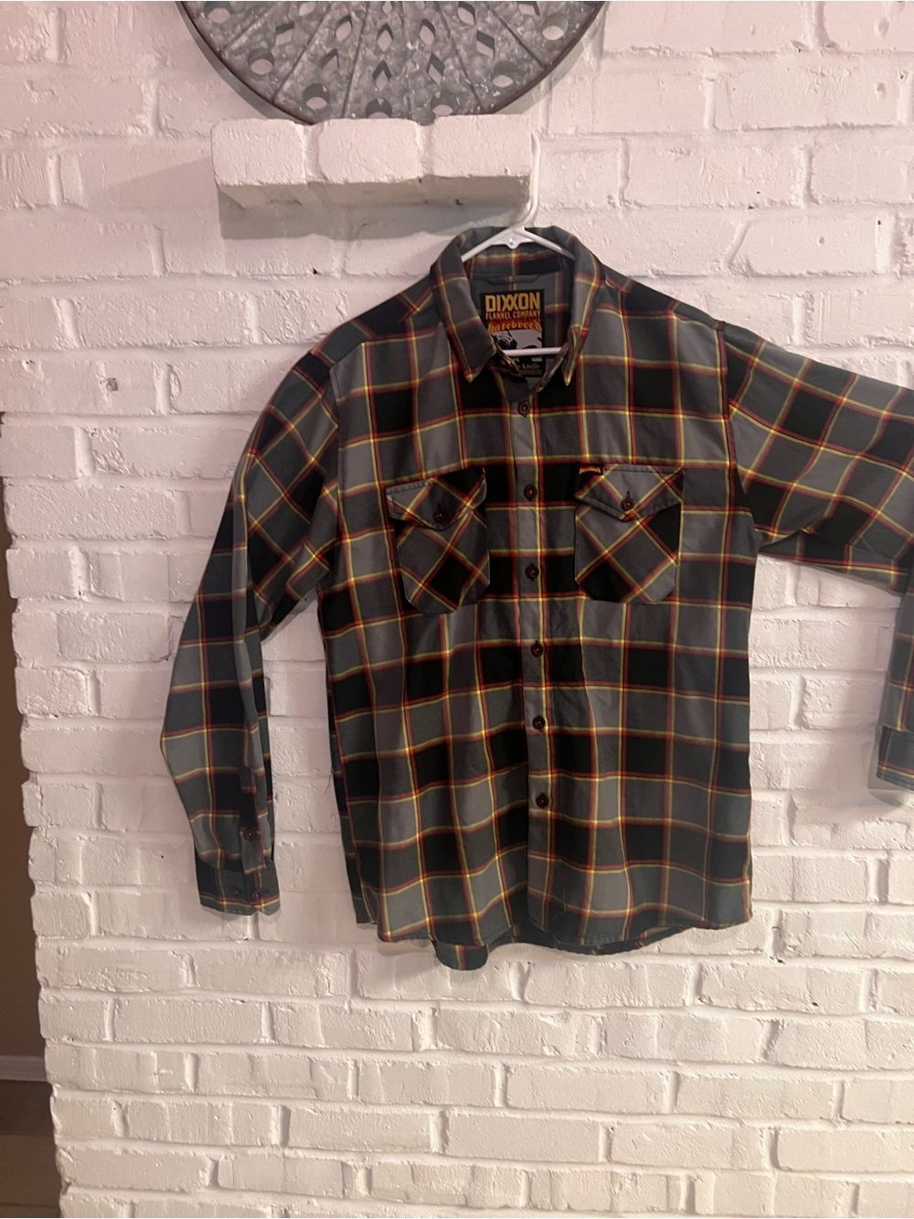 DIXXON “The Hatebreed” Gray Plaid Button-Down Shirt with Yellow and Red Accents